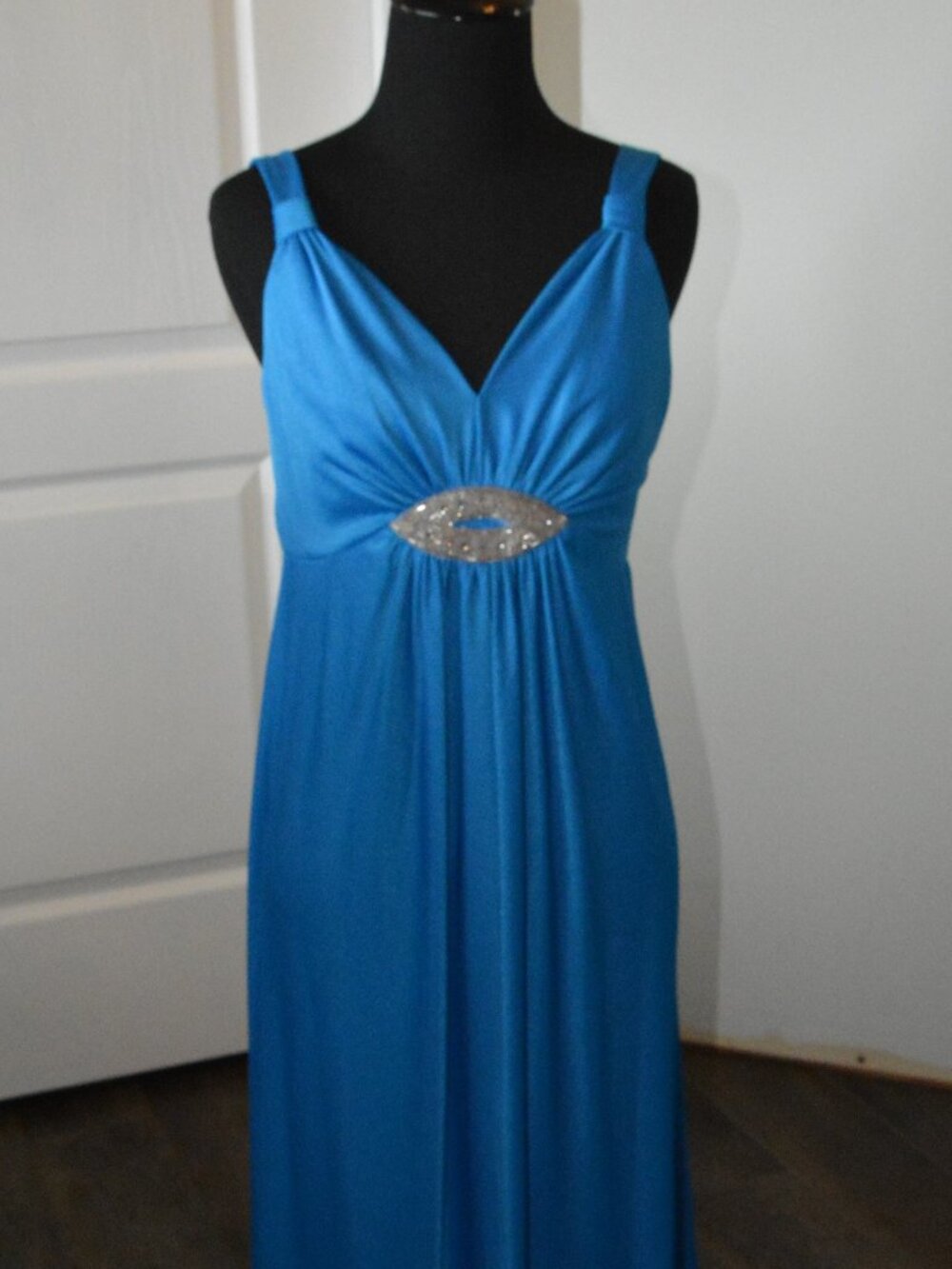 Vintage Silesta Sky Blue Formal Gown with Rhinestone Brooch size 12